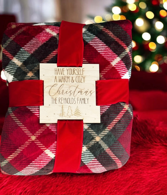 Holiday Plush Throws with Wood Tags