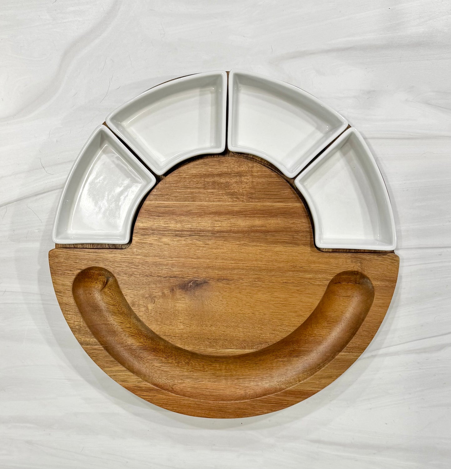 Round Swivel Marble and Wood Serving Set