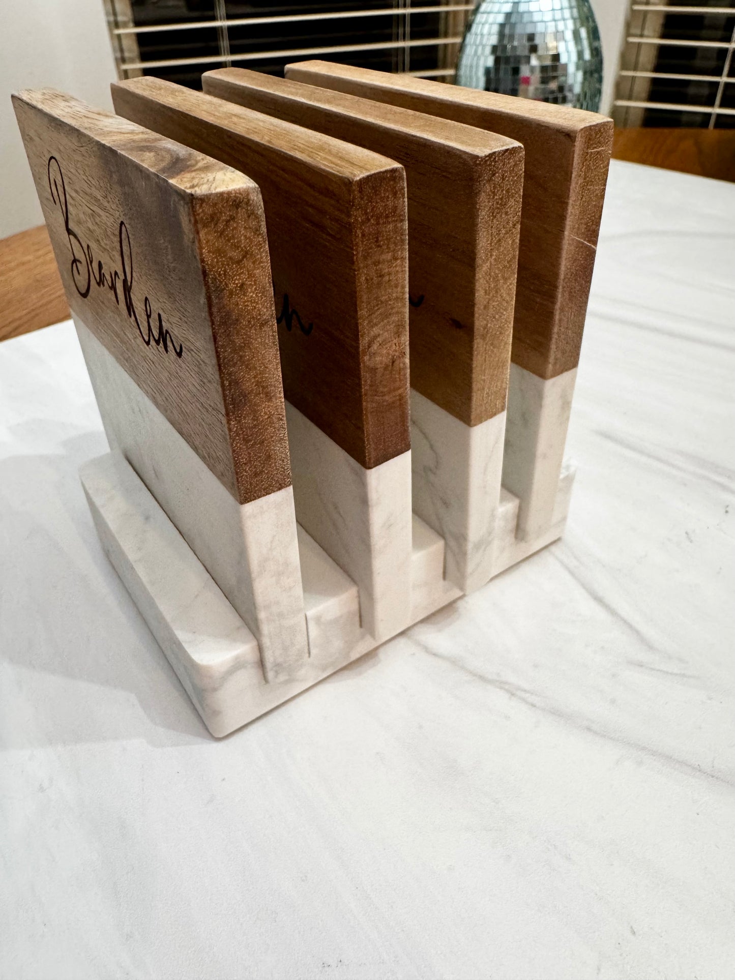 Custom Marble/Wood Coaster Set