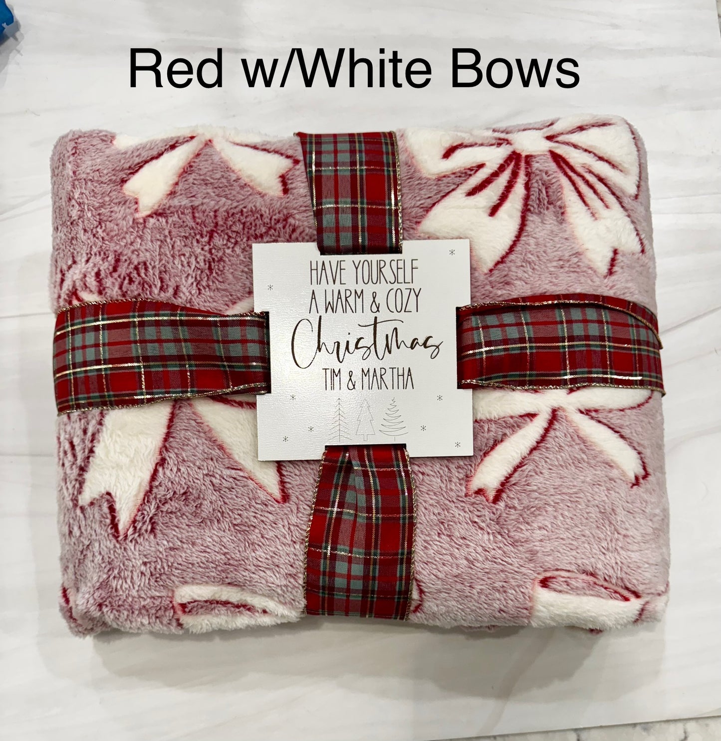 Holiday Plush Throws with Wood Tags