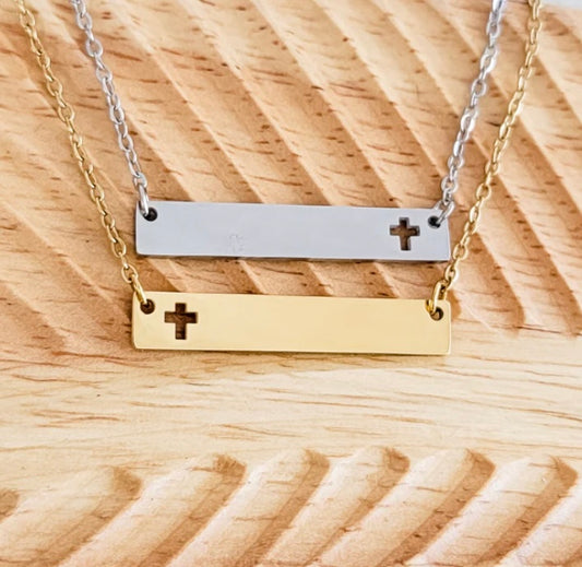 Cross cutout Bar Necklace