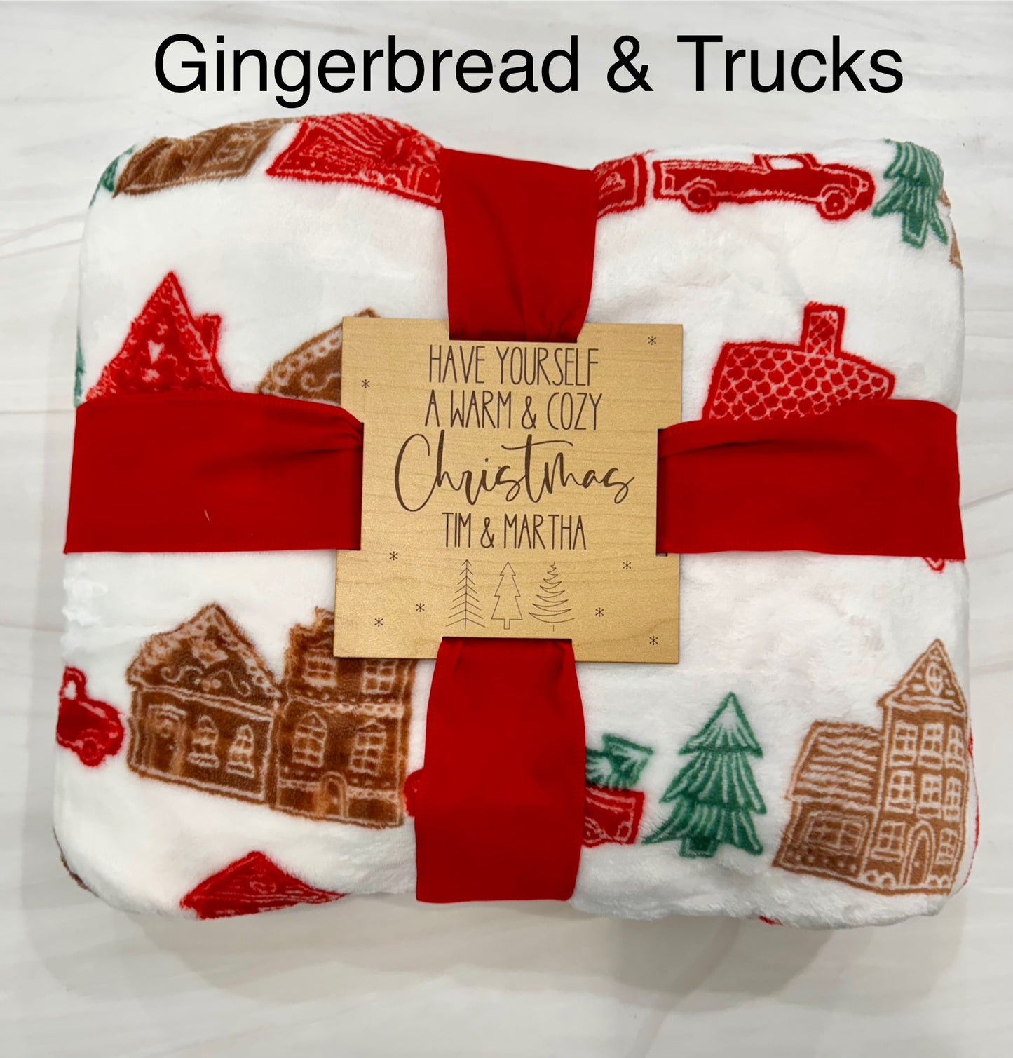 Holiday Plush Throws with Wood Tags