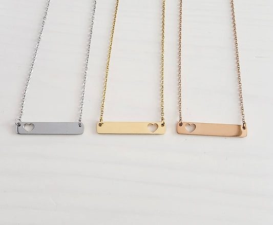 Heart Cutout Horizontal Bar Necklace