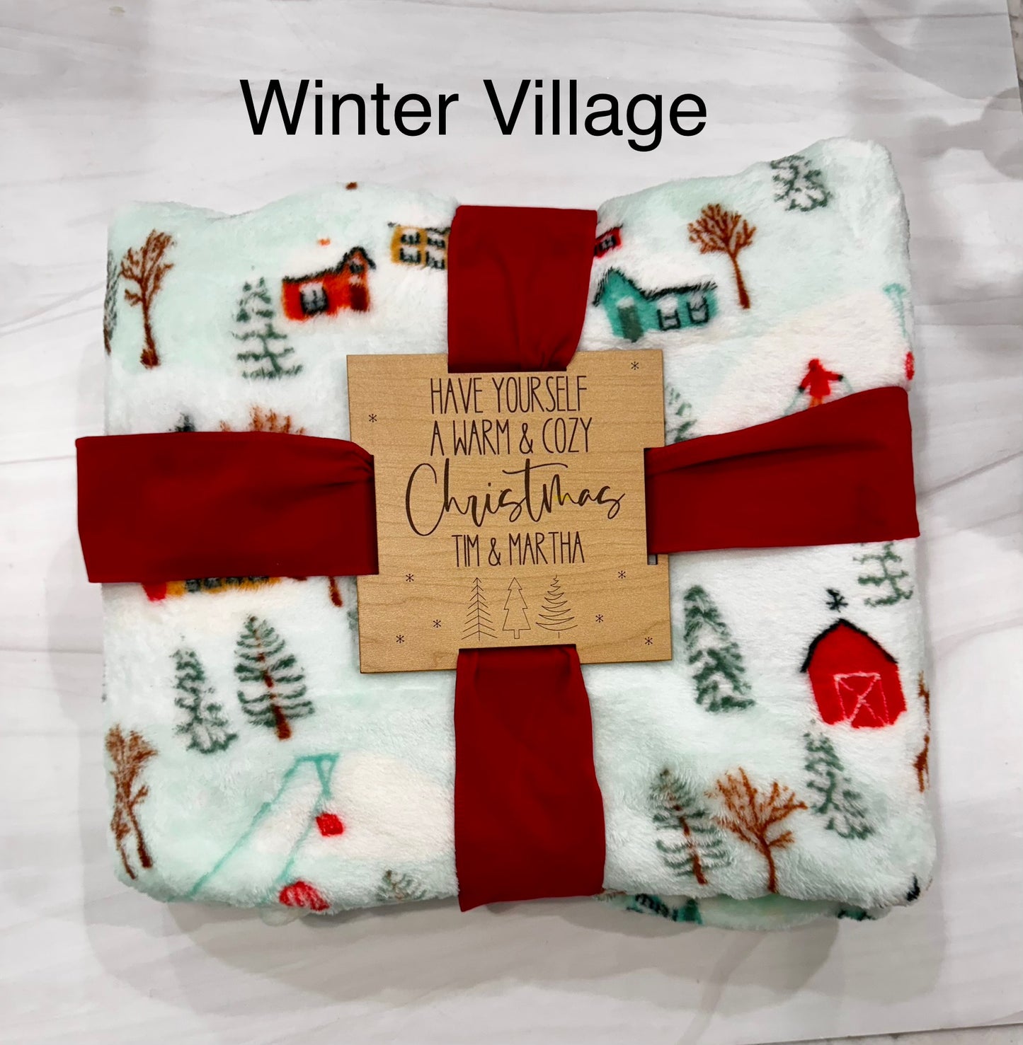 Holiday Plush Throws with Wood Tags