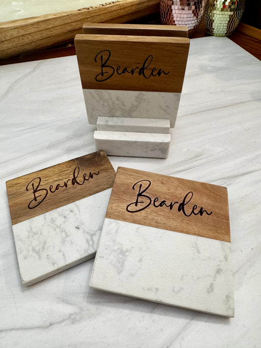 Custom Marble/Wood Coaster Set