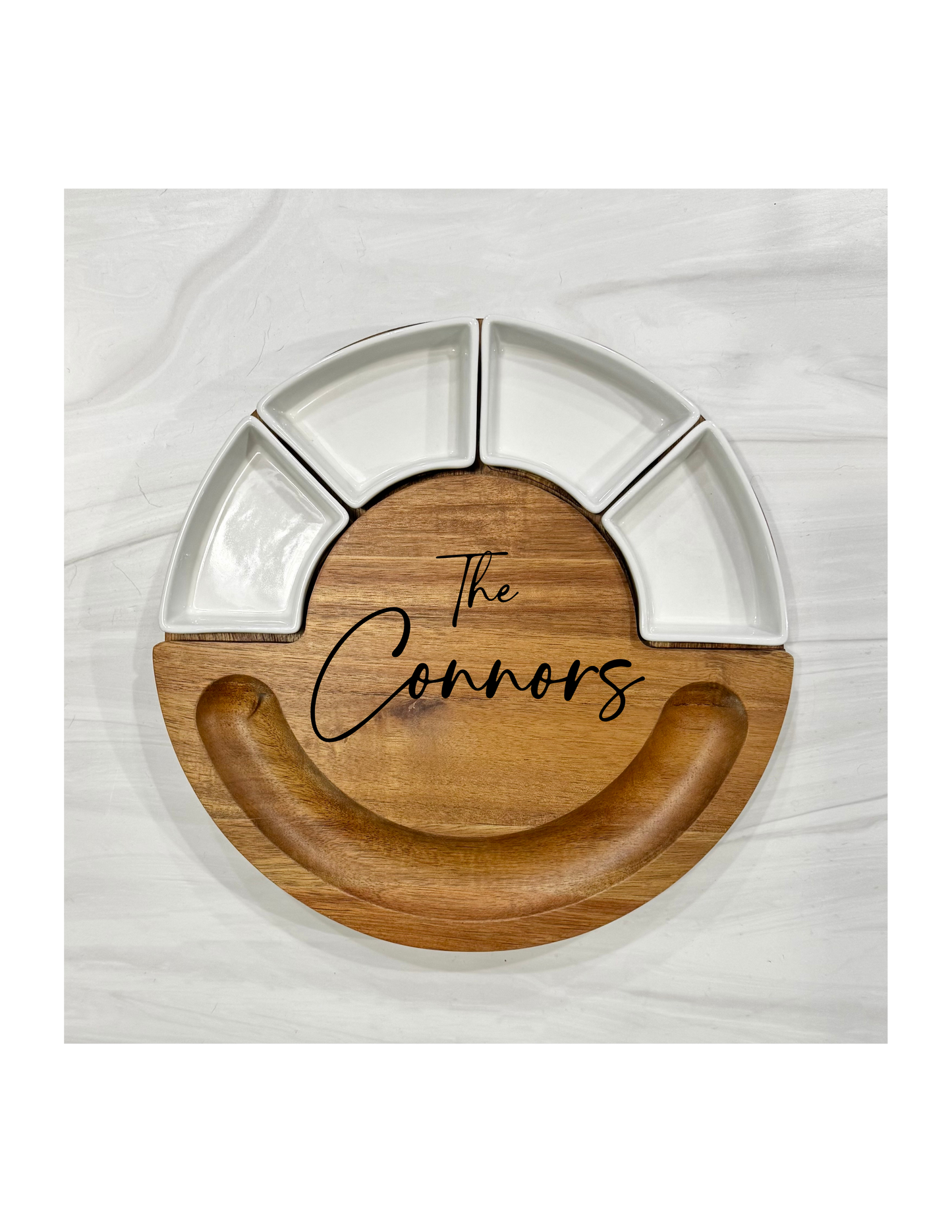 Round Swivel Marble and Wood Serving Set