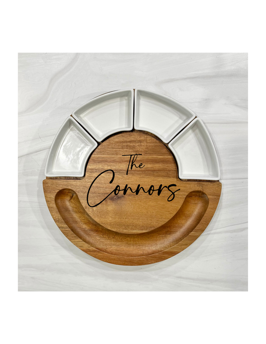 Round Swivel Marble and Wood Serving Set