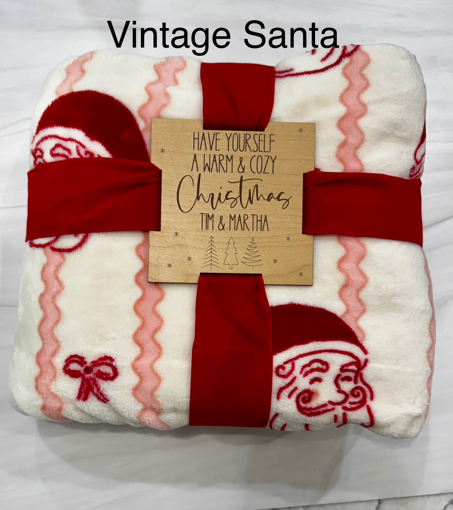 Holiday Plush Throws with Wood Tags