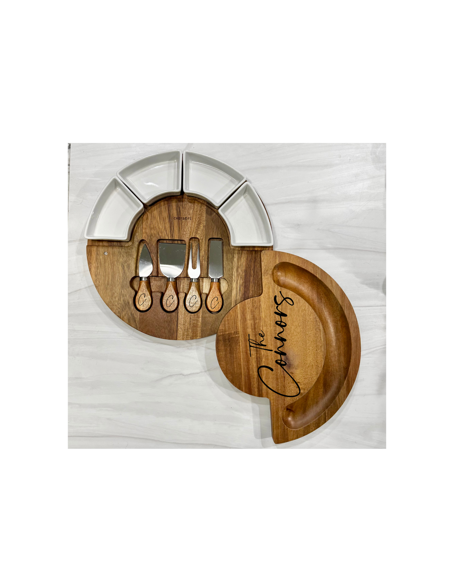 Round Swivel Marble and Wood Serving Set