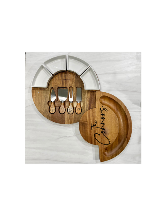 Round Swivel Marble and Wood Serving Set