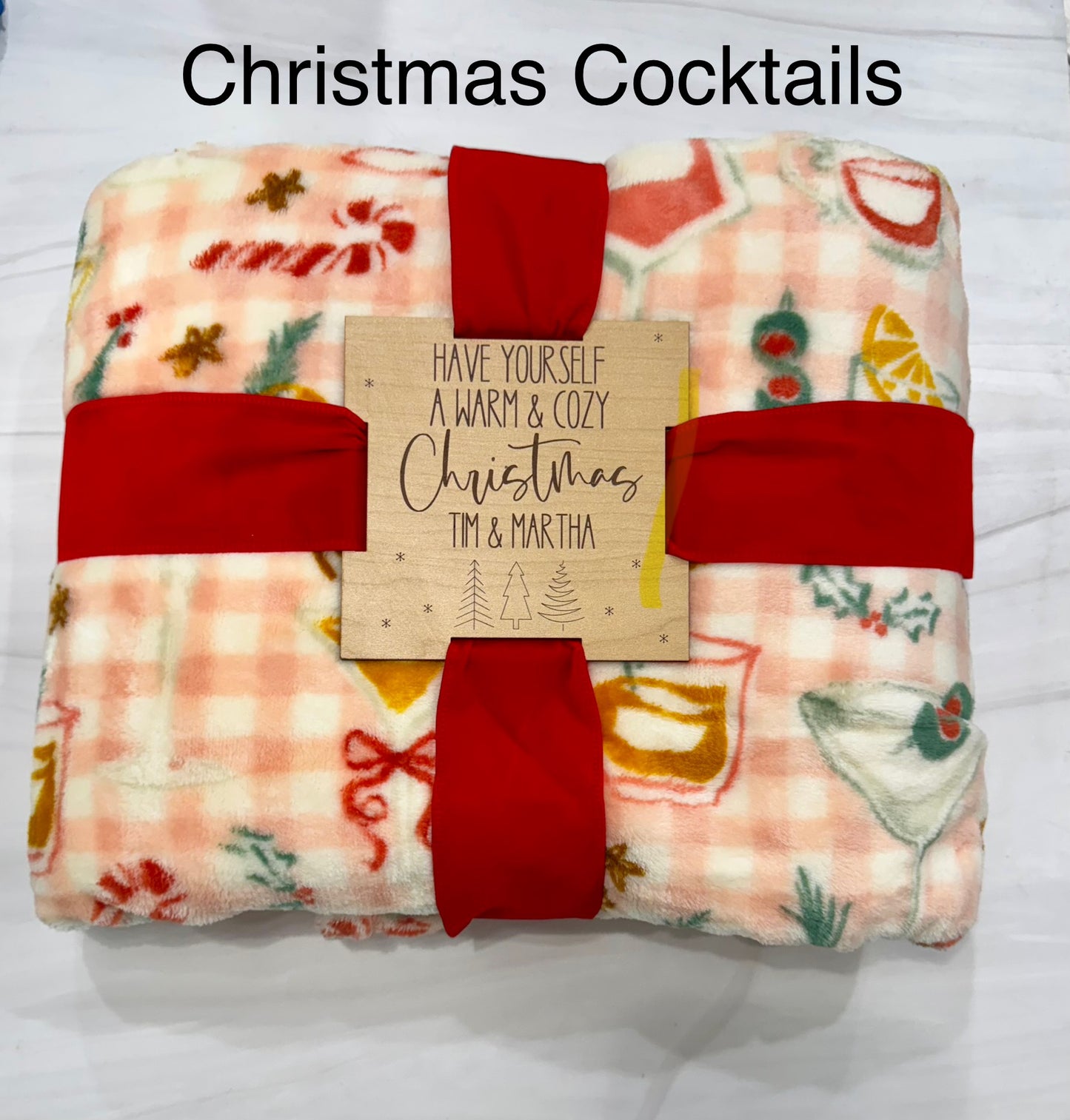 Holiday Plush Throws with Wood Tags