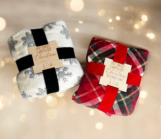 Holiday Plush Throws with Wood Tags