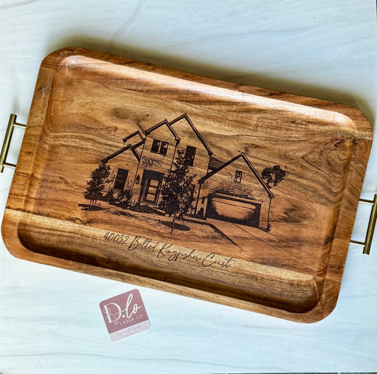 Large Wood Tray With Handles