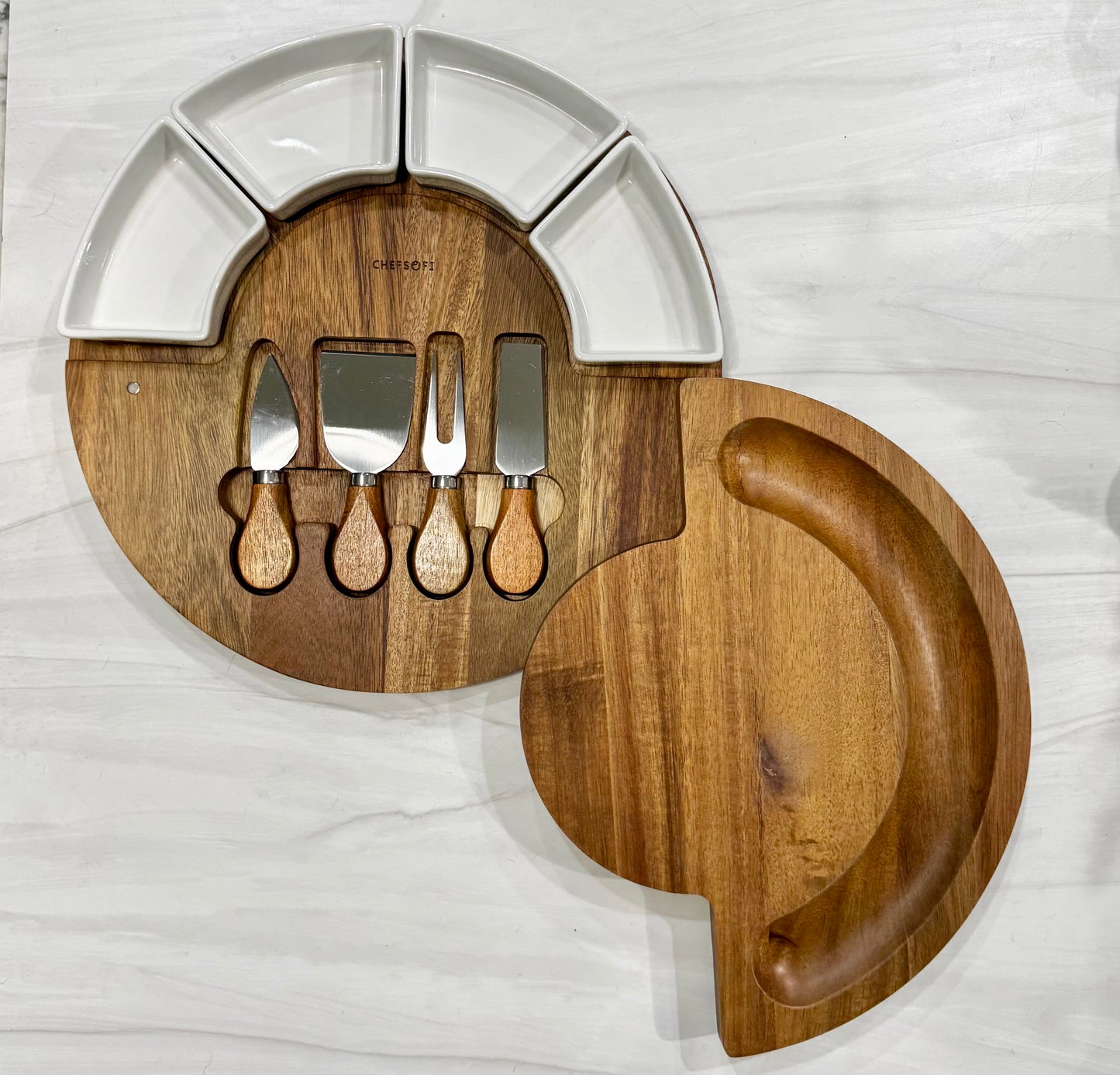 Round Swivel Marble and Wood Serving Set